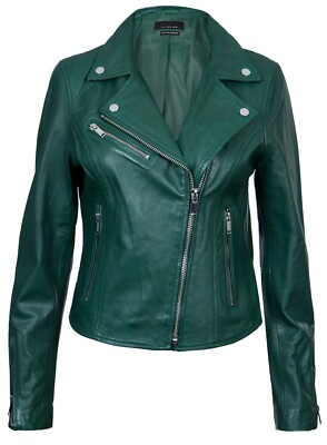 Damen Lederjacke klassischer Biker Style grün Echtleder Damenjacke