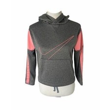 Nike Girl's Large Hoodie Grey and Pink Dri-Fit Big Logo Pocket Athletic
