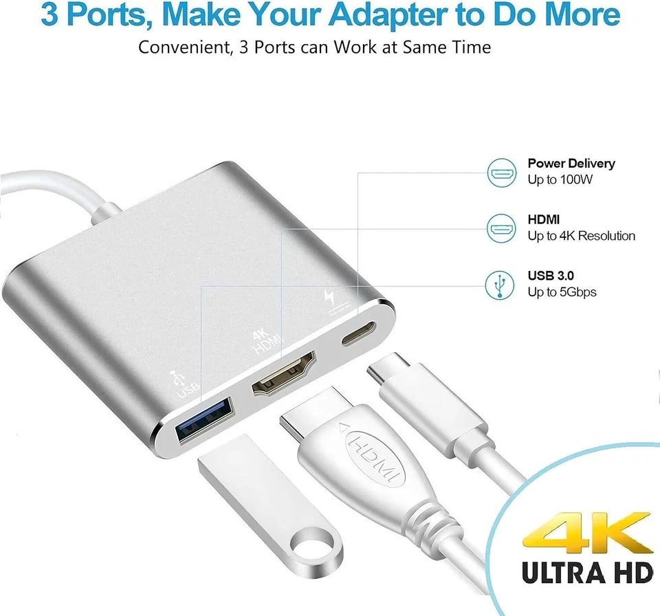 USB Type C to HDMI HDTV TV Cable Adapter Converter For USB-C Phone Tablet Lot - Image 3 of 4
