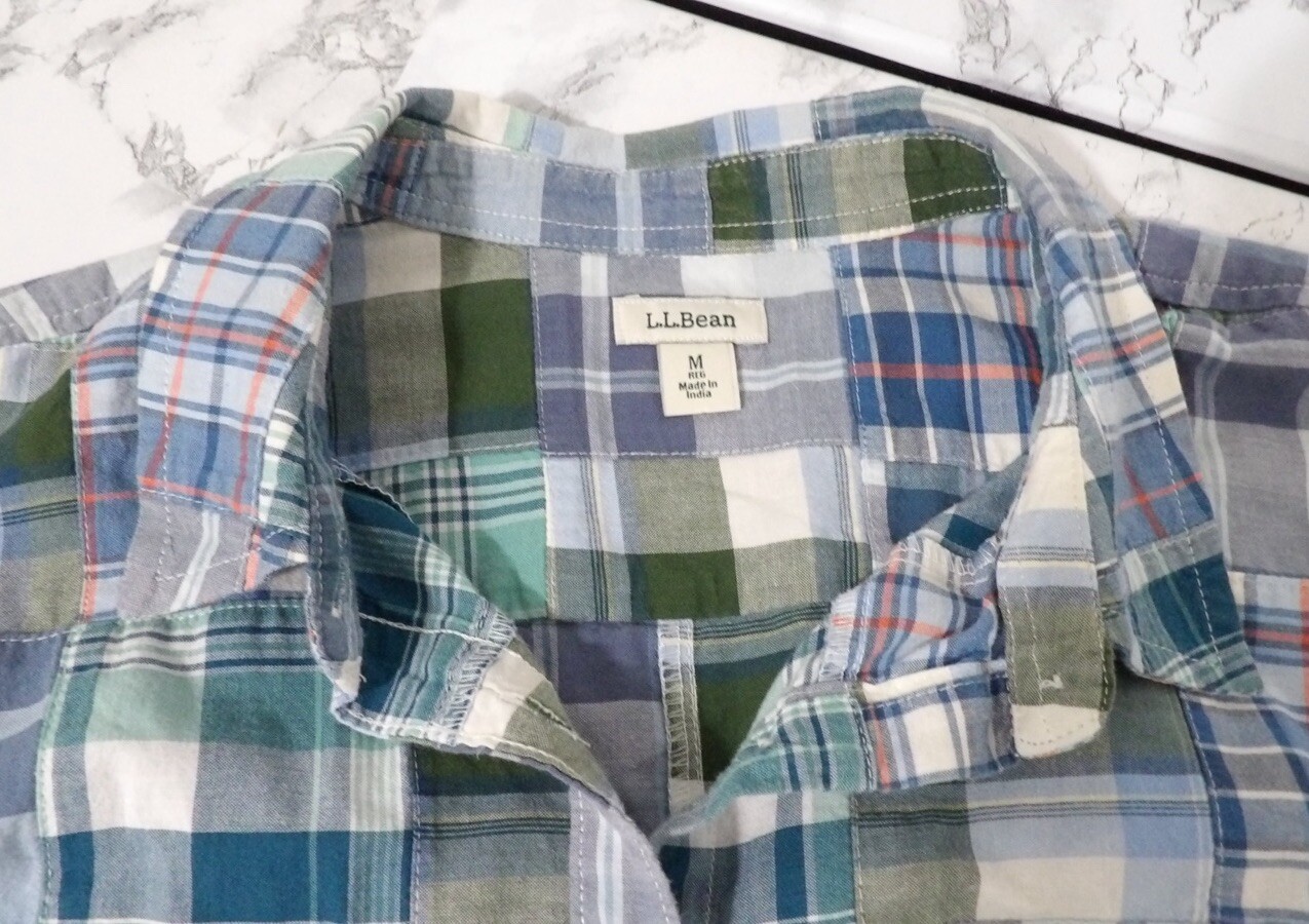 LL Bean Patchwork Plaid Button Front Top Shirt Bl… - image 10