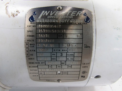 Baldor IDWNM3546T 1Hp Electric Motor Washdown 230/460V 3Ph 143TC Frame 1750 RPM - Picture 9 of 9