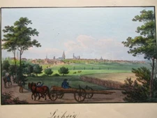 Vintage Print,LEIPSIG,GERMANY,Hand Painted,1850