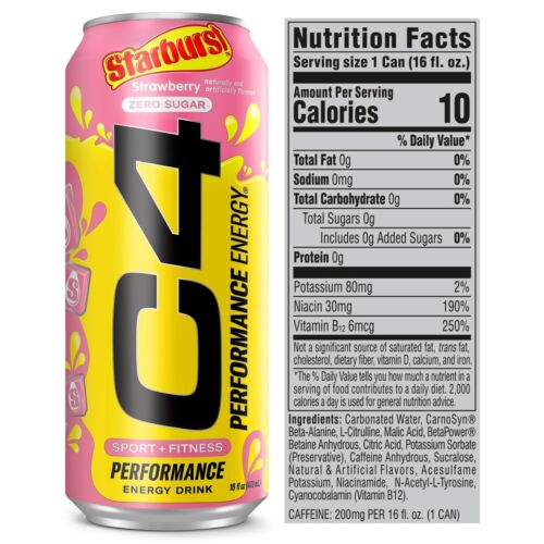 C4 Performance Energy Drink | STARBURST Strawberry | Zero Sugar Carbonated Pr... - Picture 3 of 8