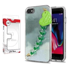 For iPhone 6 7 8 SE2 SE3 Love Heart Wristband Chain Bracelet Case- Green Fusion 