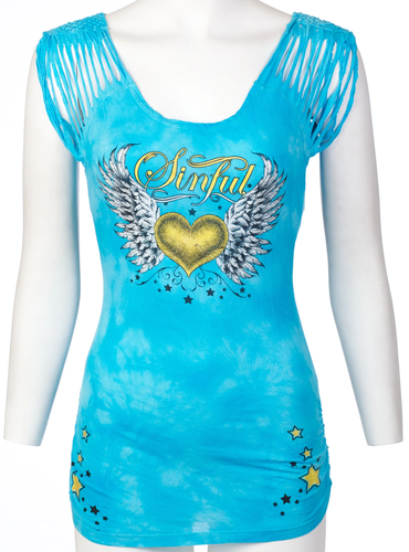 Sinful By Affliction Women's T-shirt Melody Biker Tattoo - Picture 4 of 12
