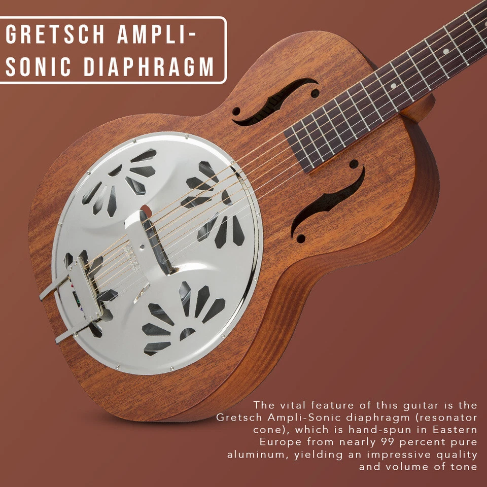 Paquete de guitarra natural resonador de cuerpo de caoba cuello redondo Boxcar Gretsch G9200 Foto 3 de 4