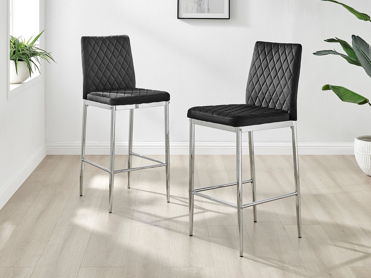 Furniturebox UK Set of Milan Soft Velvet Bar Stools With Silver