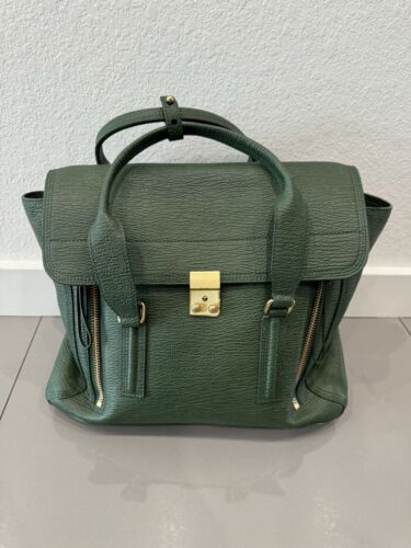 3.1 PHILLIP LIM PASHLI GREEN LEATHER LARGE SATCHEL SHOULDER HANDBAG