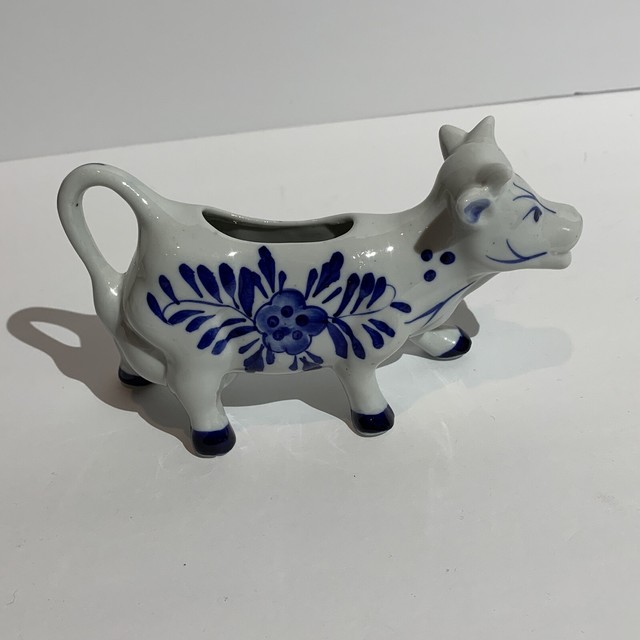 Vintage Blue Delft Hand Painted Cow Holland Cow Creamer Windmill