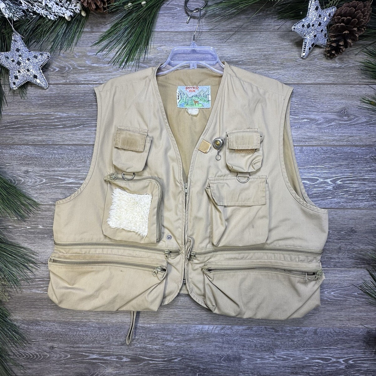 Veste Gilet Safari River Run Vintage – Homme XL, Beige, Pour Pêche Et Chasse
