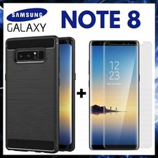 FOR SAMSUNG GALAXY NOTE 8 BLACK CARBON SHOCKPROOF COVER TEMPERED GLASS FILM