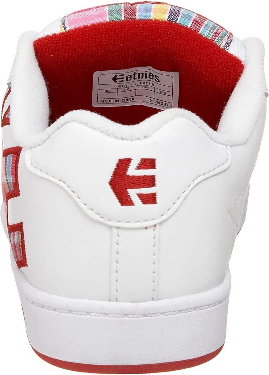 etnies Fader Leather Skate Shoe White Plaid Size US Big Kid