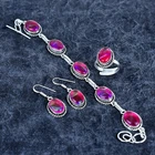 Australian Pink Opal Gemstone 925 Sterling Jewelry Set Bracelet Earring Ring