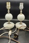 Vtg Pair Heavy Milk Glass Hobnail Electric Table Lamps Opalescent Base 9.5" H