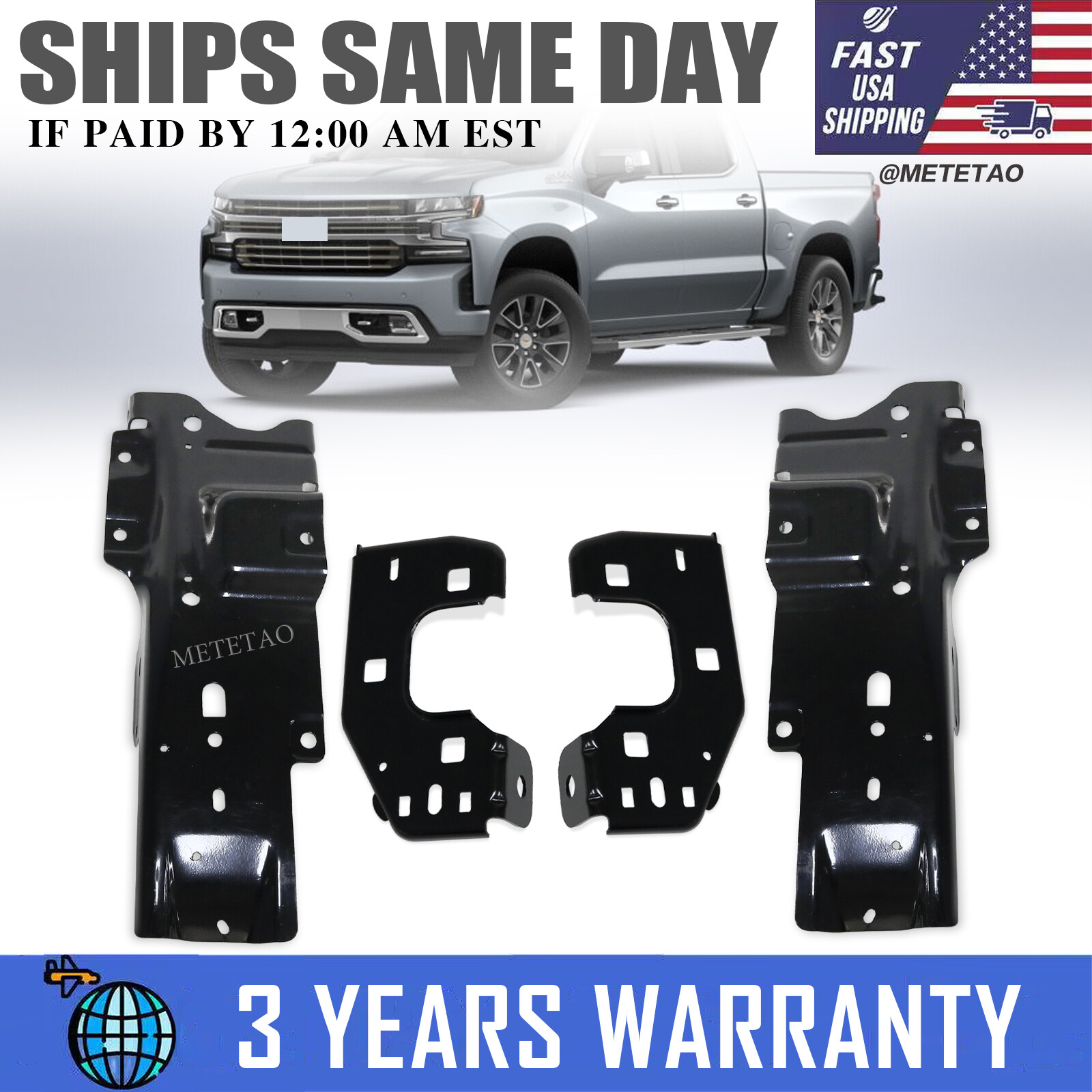 4Pcs Black Front Bumper Bracket for 2019-2021 Chevy Silverado 1500 23388669 84219063