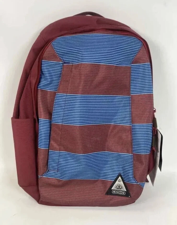 NEW Ogio Lewis Maroon Red Blue Lines Backpack Book bag For