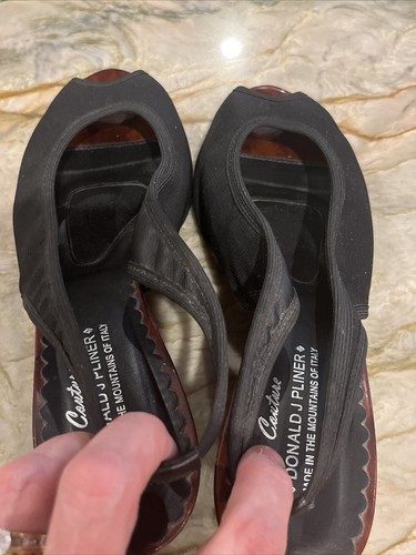 DONALD J PLINER 8.5 Wynona Wedge Stretch Fabric Peep Toe Slingback Sandal Black - Picture 5 of 12
