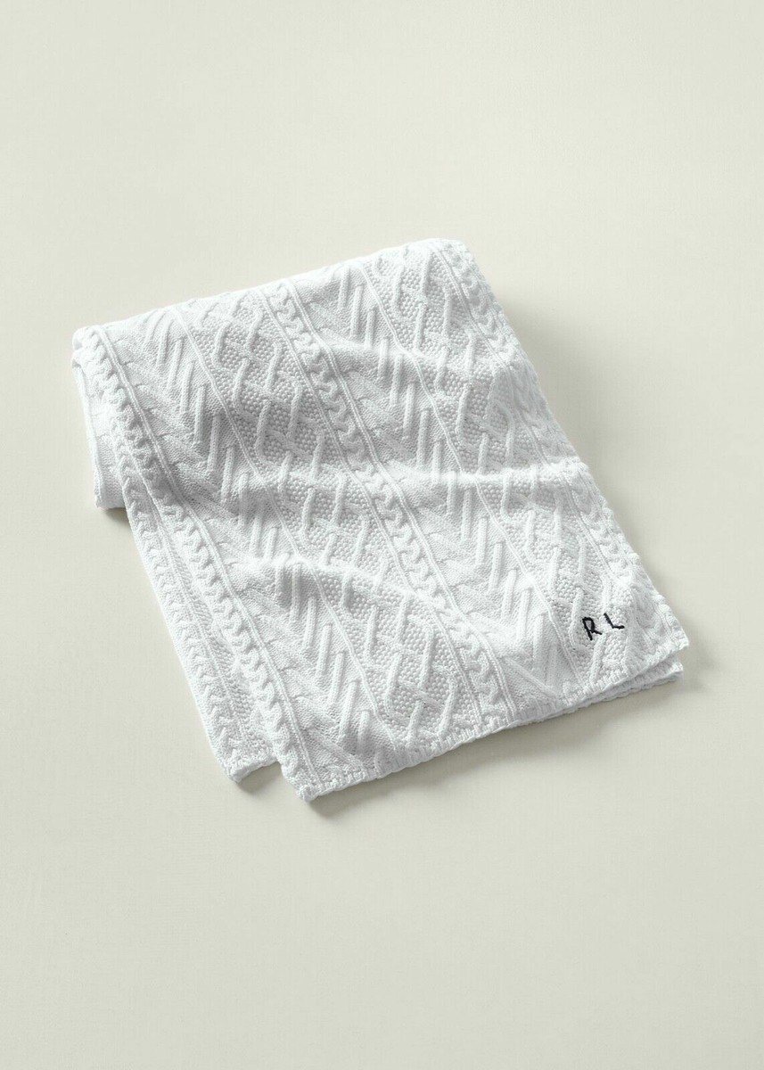 Ralph Lauren Highland Cable Knit Throw Blanket 54x72 WHITE 100