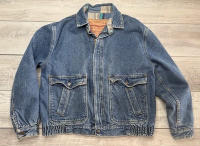 Vtg 80's Mens LEVI'S 75069-0214 Bomber Plaid Lined Blanket Denim Jacket Sz M