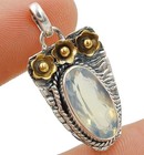 3CT Two Tone Natural Fire Opalite 925 Sterling Silver Pendant 1 1/4'' Long @9-1 — photo 1
