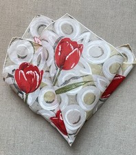 Vintage Tan White Red Tulips Floral Handkerchief / Pocket Square Hand Rolled 15"