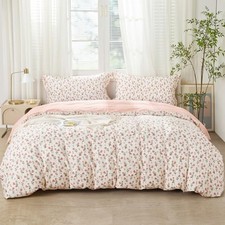 Pink Flower Duvet Cover Set 2pcs Cotton Garden Style Twin 68"x90" Aphrodite