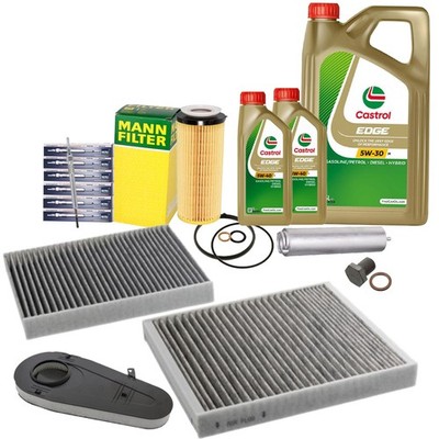 MANN-FILTER Filter Satz + BERU Glühkerzen 7L CASTROL EDGE 5W30 M für BMW 3.0D