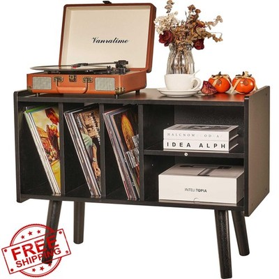 LKKRO Record Player Stand Vinyl Storage Black