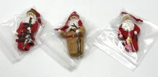 Mini Santa Ornaments Primitive Style Folk Art Set Of 3 New In Package Resin