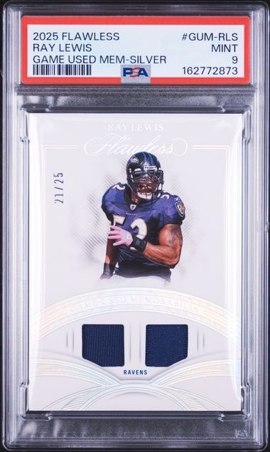 2025 Flawless Ray Lewis Game Worn Dual Patch /25 Psa 9 POP 1