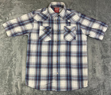 Vintage Wrangler Red Shirt Men's Medium Pearl Snap White Blue Plaid Western