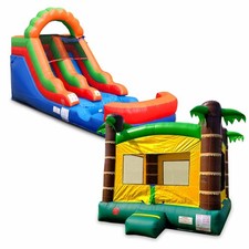 Commercial Inflatable Water Slide Bounce House Combo Rainbow Tropical Moonwalk