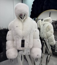 Women  s Genuine White Fox Fur Coat   Handmade Luxury Winter Jacket, Christmas