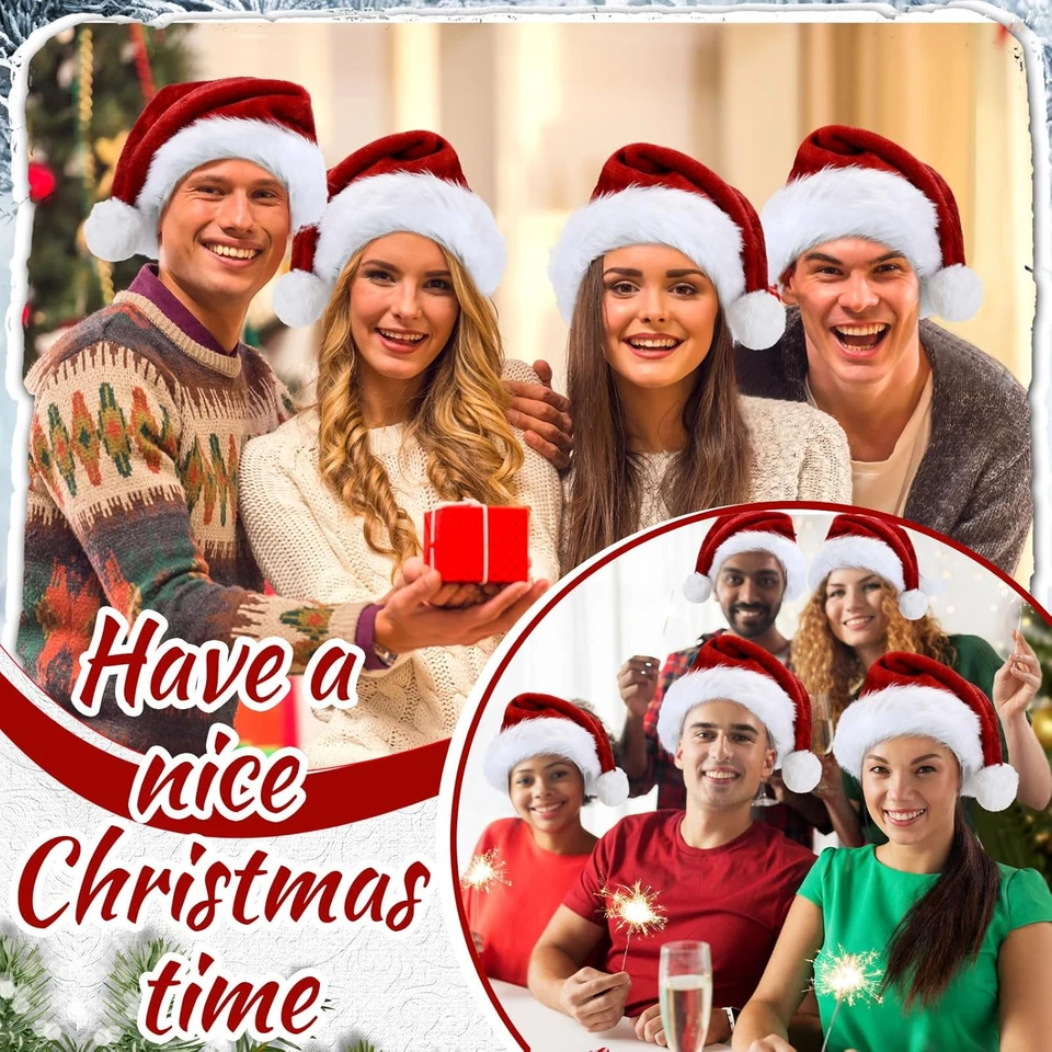 50 Piezas Sombrero de Papá Noel A Granel Peluche Terciopelo Navidad Sombrero para Hombres Mujeres Fiesta de Navidad  Foto 4 de 4