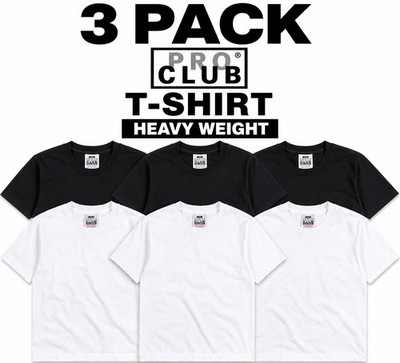 3 PRO CLUB T SHIRT HEAVYWEIGHT SHORT SLEEVE PLAIN 100% COTTON Black Or White 