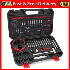 Pin Punch Hammer Set: 25-Piece Punch Set and Hammer with Bench Block, Steel