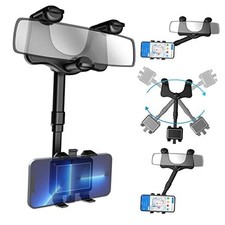 Rear View Mirror Phone Holder, 2023 Rotatable and Retractable, Universal