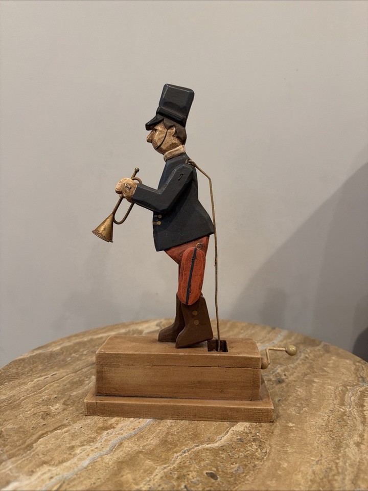Vintage Hand-Carved Wooden Mechanical Trumpet Player Automaton  Sold As Is