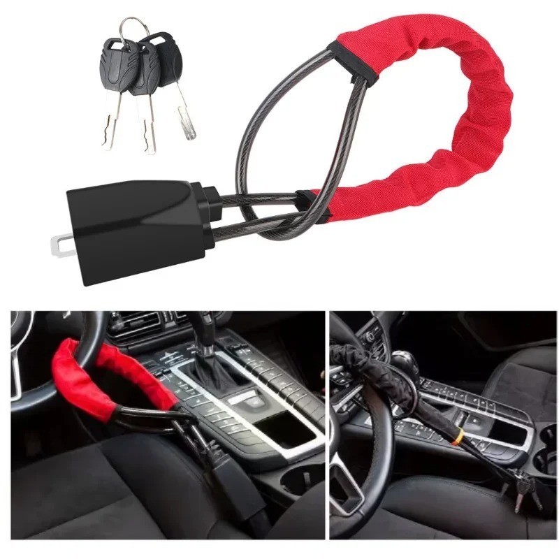 Car Steering Wheel Lock Anti-theft Steel Cable Security Device Universal Fit for