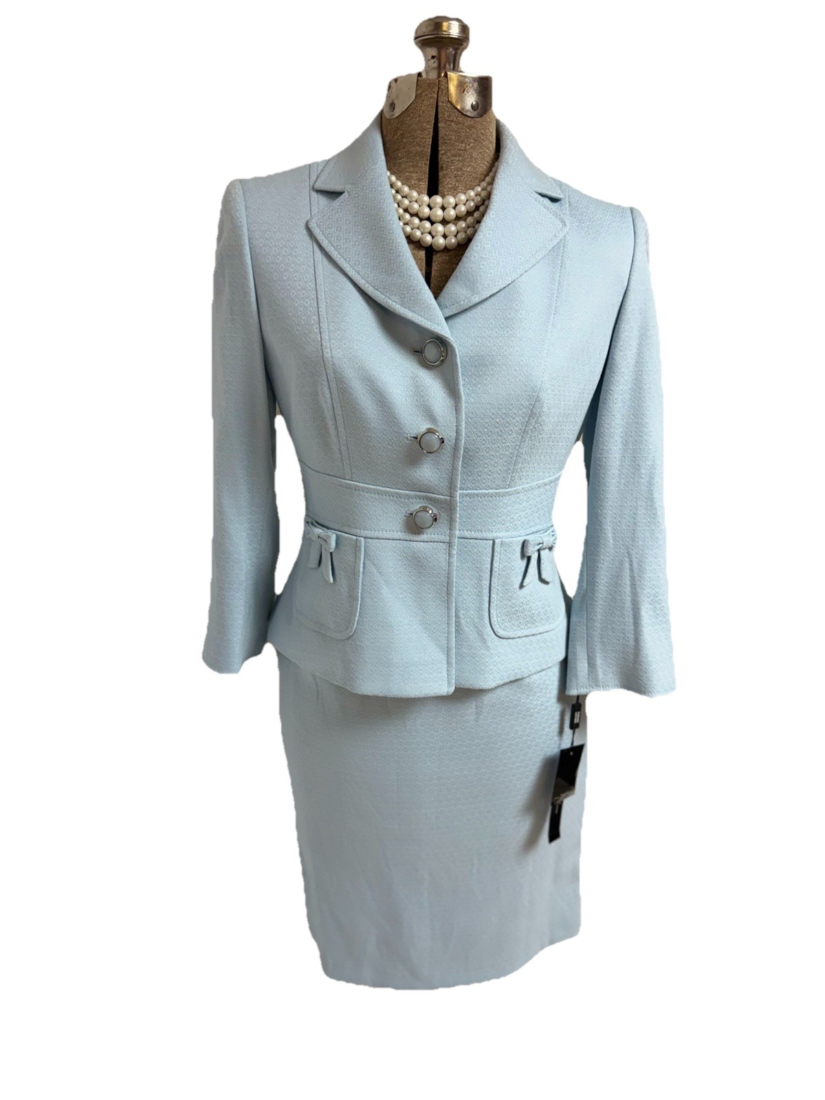 NEW Tahari ASL Skirt Suit Size 2P Petite Two Piece Set Blue 