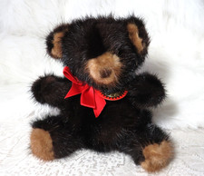 VINTAGE 1982 GENUINE BROWN MINK SITTING TEDDY BEAR PLUSH "RARE BEAR" 3RD GENERAT