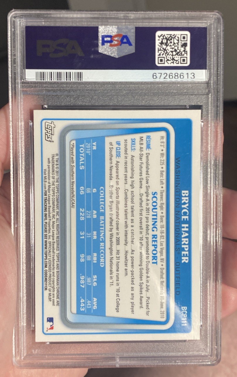 2011 Bowman Chrome - Prospects Bryce Harper #BCP111 (RC) PSA 9 view 2