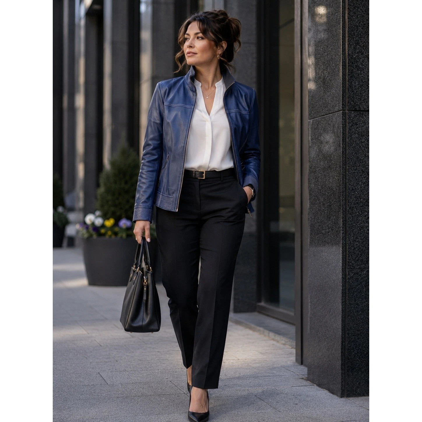 Quite Luxury Y2K Minimalist Boss Cobalt Blue Genuine Leather Zip L Moto Jacket