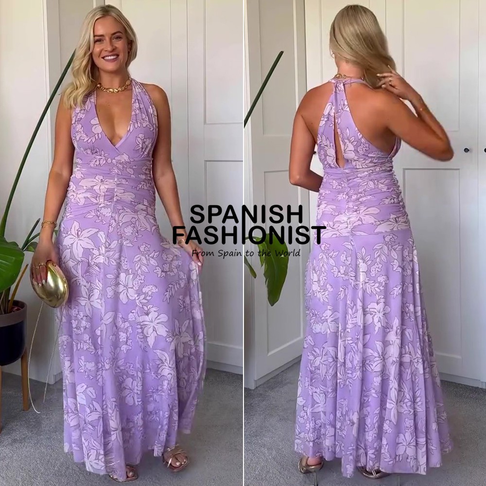 ZARA WOMAN SS25 LILAC PRINTED TULLE MAXI DRESS ALL SIZES 5039/144