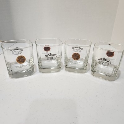 Jack Daniels 1905 Gold Medal Logo Square Glass Low Ball Tumblers Set of 4