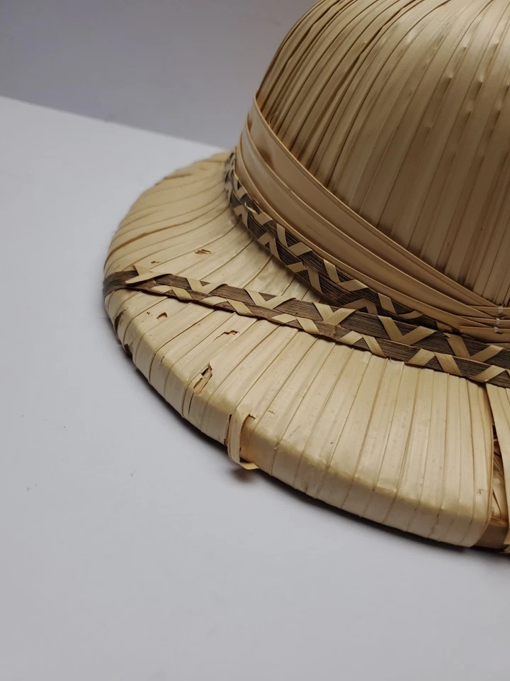Vintage Straw Rattan Helmet Safari Jungle Hand Woven Hat - Image 2 of 4