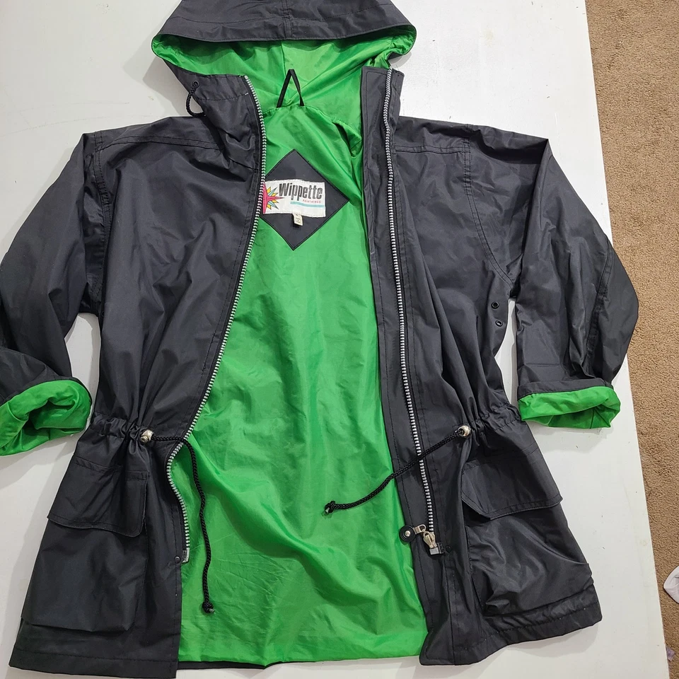 Mujer Talla PEQUEÑA - Vintage Wippette Vinilo Chaqueta Parka Cordón Cintura Azul Foto 2 de 4