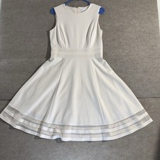 Calvin Klein White Dress Size 8 Sheer Inset Hem Sleeveless Midi Flowy Flawless
