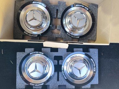 4x Mercedes AMG Nabendeckel A0004005700 Original / Silber/Schwarz