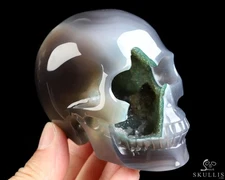 3.5" Agate Geode Hand Carved Crystal Skull, Realistic, Crystal Healing